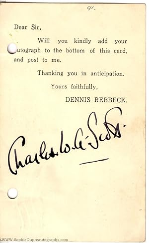 Fine Signature on a postcard (Charles W.A., British Aviator, set record flight England - Australi...