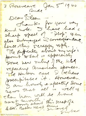 Autograph letter signed 'Sinbad' to Eileen Cond, (Pen-name of Aylward Edward Dingle, 1876-1947, m...