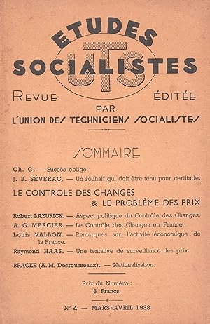 Etudes Socialistes n°2, mars-avril 1938 : Le Contrôle des changes et le problème des prix.