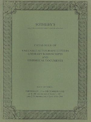 Sothebys December 1981 Valuable Autograph Letters & Literary Manuscripts