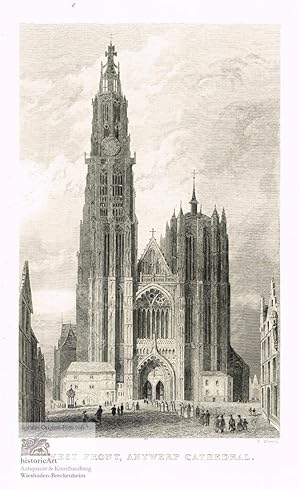 West Front, Antwerp Cathedral. Ansicht der Kathedrale von Antwerpen mit Prozession an der Westfro...