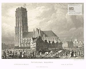Cathedral. Malines. Cathedral de Malines. Dom zu Mechlin. Imposante Ansicht des Doms von Mechelen...