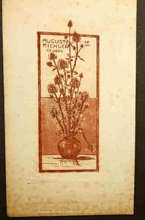 Ex Libris für Auguste Kichler. Motiv: Distelblüten in eine Vase.