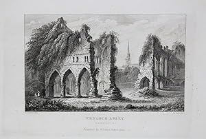 Original Antique Engraving Illustrating Wenlock Abbey in Shropshire. Published By W. Emans in 1830