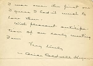 Autograph letter, signed "Alice Caldwell Hegan," to a Mr. Johnson, probably Robert Underwood John...