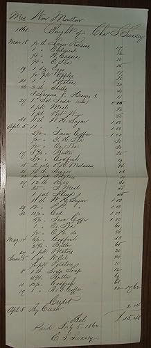 1861-1862 Charles S. Swasey to Mrs. William Moulton itemized bill for groceries. Newburyport, MA