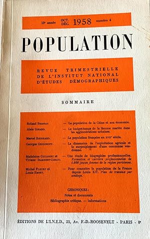 Population. Revue trimestrielle de l'Institut National d'Etudes Démographiques (I.N.E.D.). 13e an...