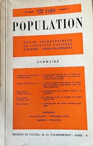 Population, Revue trimestrielle de l'Institut National d'études Démographiques (I.N.E.D.). 14e an...