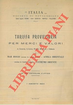 Tariffa provvisoria per merci e valori da Genova, Livorno, Napoli, Messina e Catania per Mar Ross...