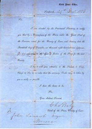 Colonial-era Legal Document appointing a Justice of the Peace, 1856