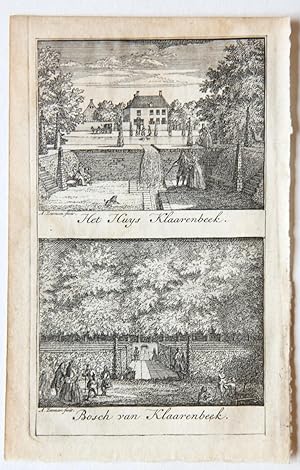 [Antique print, etching] Het Huys Klaarenbeek / Bosch van Klaarenbeek (Gelderland), published 1730.