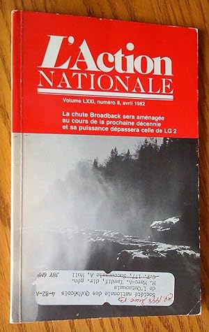 L'Action nationale, revue d'information nationale, Vol. LXX1, no 8, avril 1982