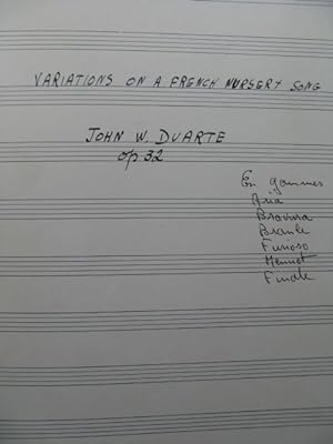 DUARTE John Variations on a French Nursery Song Manuscrit 2 Guitares