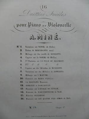 MINÉ A. Souvenir de Nabucodonosor Verdi Piano Violoncelle ca1840