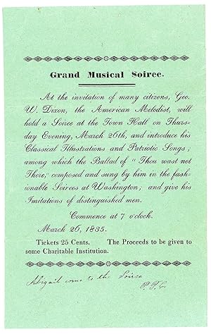 A Grand Musical Soiree Invitation, featuring Geogre W. Dixon, March 26, 1835