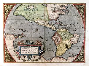 AMERICAE SIVE NOVI ORBIS, NOVA DESCRIPTIO . Map of the Western Hemisphere with North and South Am...