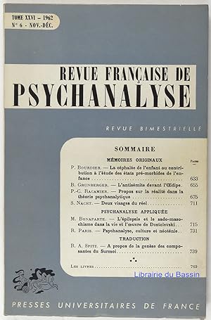 Revue Française de Psychanalyse Tome XXVI n°6