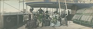 Japan, Panoramic View. Group on board of a ship