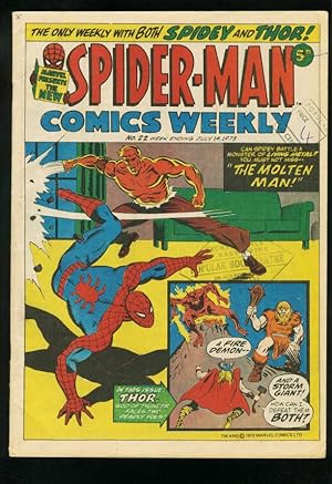 SPIDER-MAN COMICS WEEKLY #22 1973-STEVE DITKO-JACK KIRBY-BRITISH-MOLTEN MAN FN