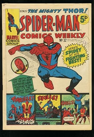 SPIDER-MAN COMICS WEEKLY #32 1973-STEVE DITKO-JACK KIRBY-BRITISH-THOR FN