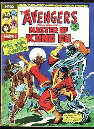 AVENGERS #32 1974-HAWKEYE-MASTER OF KUNG FU-IRON MAN-KIRBY-UK COMIC VG