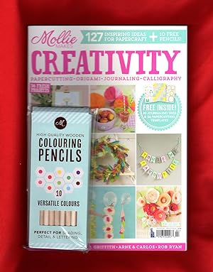 Mollie Makes Creativity (2017) (with Cover-Mounted Box of 10 Wooden Colored Pencils). Papercuttin...