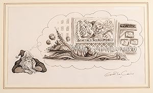 An original pen, ink and monotone drawing from "Christmas 1993 or Santa's Last Ride."