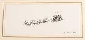 An original pen, ink and monotone drawing from "Christmas 1993 or Santa's Last Ride."