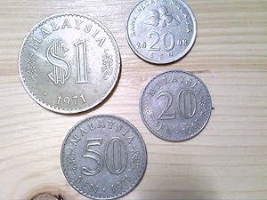 Malaysia, 4 Münzen, 1 Dollar, 1 x 50 Sen, 2 x 20 Sen, Kursumlaufmünzen.