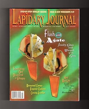 Lapidary Journal -July, 1996. Caroline Streep Strieb Earrings - Cover. Intaglio Engraving; Brazil...