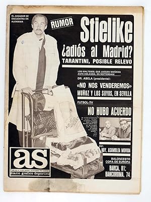 AS DIARIO DEPORTIVO 5038. RUMOR: STIELIKE: ADIOS AL MADRID?. 16 DIC, 1983 (Vvaa) As, 1983