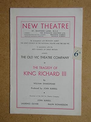 Richard III By Shakespeare. Theatre Programme.