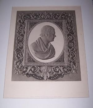ENGRAVED PORTRAIT OF SIR WALTER SCOTT -- A Portrait Engraving by Collas surrounded by an elaborat...