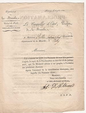 document en-tête du département de la Meurthe, cabinet du Préfet - élections 1830