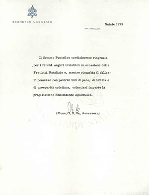 Lettera intestata "Segreteria di Stato" Vaticano, datata Natale 1979, con busta viaggiata allegata