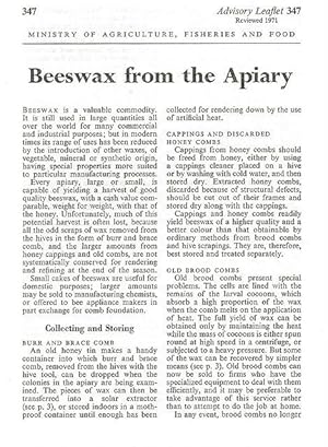 Beeswax from the Apiary. Advisory Leaflet 347.