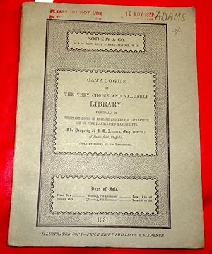 Catalogue of the Very Chioce and Valuable Library Principally of Important Books in English & Fre...