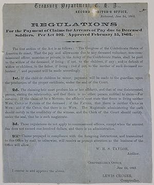 TREASURY DEPARTMENT, C.S.A., SECOND AUDITOR'S OFFICE, RICHMOND, JUNE 24, 1862. REGULATIONS FOR TH...