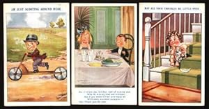 Lot of 3 Old, Artist Signed Postcards of Children by Albert Carnell, 1920s