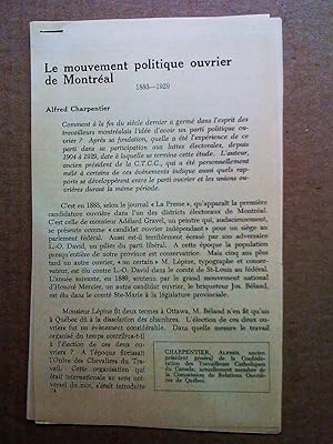 Le Mouvement politique ouvrier de Montréal 1883-1929 (1 article)
