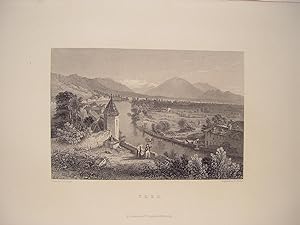 Suiza. «Thun» Dibujó Thomas Sydney Cooper (1803-1902). Grabó Edward Francis Finden (1791-1857)