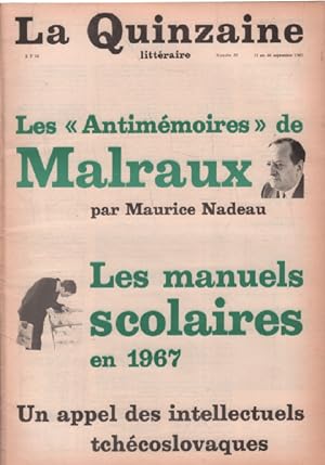 La quinzaine littéraire n° 35 / les antimémoires de malraux par maurice nadeau