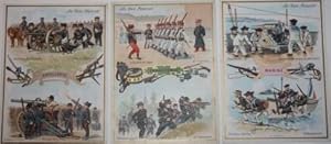 Three Au Bon Marché Cards Depicting Children in Military Branches: Marine, Infanterie, and Artill...