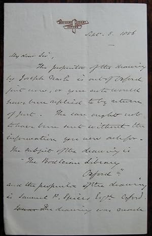 Autograph letter to Henry Mogford about a drawing of the Bodleian Library, 1856