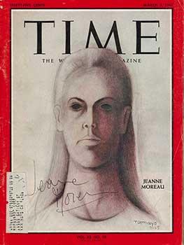 Signed cover of Time Magazine, March 5, 1965, with Jeanne Moreau's portrait by Rufnio Tamayo.