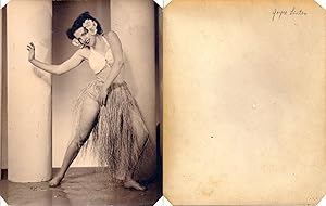 Joyce Linton dancing in grass skirt (Original showgirl photograph, circa 1940s)