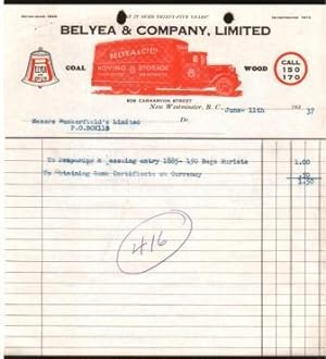 Commercial Invoice from Belyeatr & Company, New Westminster, 1937