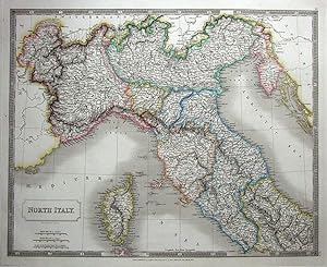 Antique Map NORTH ITALY, CORSICA Sidney Hall large original hand coloured 1828