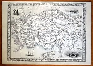 Antique Map ASIA MINOR, CYPRUS, TURKEY, RAPKIN & TALLIS original illustrated map c1850
