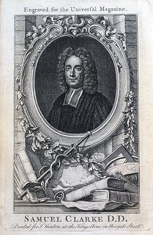 SAMUEL CLARKE D.D. Philosopher, Theologian original antique portrait print 1754